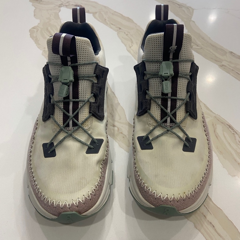 On Running Athletic Shoes in Cream and Brown